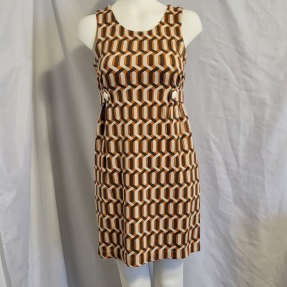 Banana Republic Dress, Vintage Inspired, Size 2, Orange, Brown & White - Picture 1 of 6